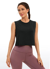 Pima Cotton Cropped Tank Tops Crew Neck
