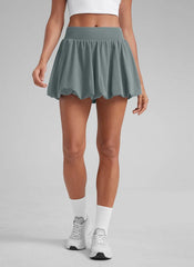 Feathery-Fit Soft Bubble Hem Balloon Ruffle Skort