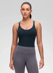 Butterluxe V Neck Cross Back Built in Bra Tank