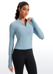 Brushed Half Zip Cropped Long Sleeve