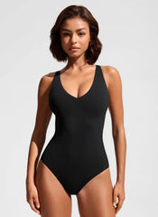 Nexfeel Deep V Neck Cross Back One Piece Swimsuit