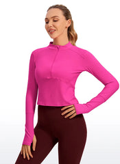 Brushed Half Zip Cropped Long Sleeve