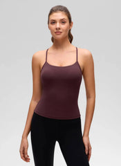 Butterluxe Waist Length Y Back Built in Bra Tank