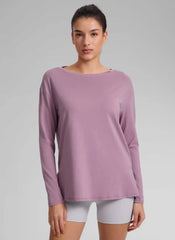 Cotton-Blend Boat Neck Long Sleeve