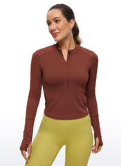 Brushed Half Zip Cropped Long Sleeve