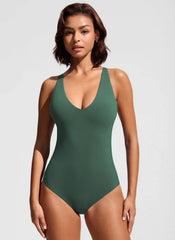 Nexfeel Deep V Neck Cross Back One Piece Swimsuit