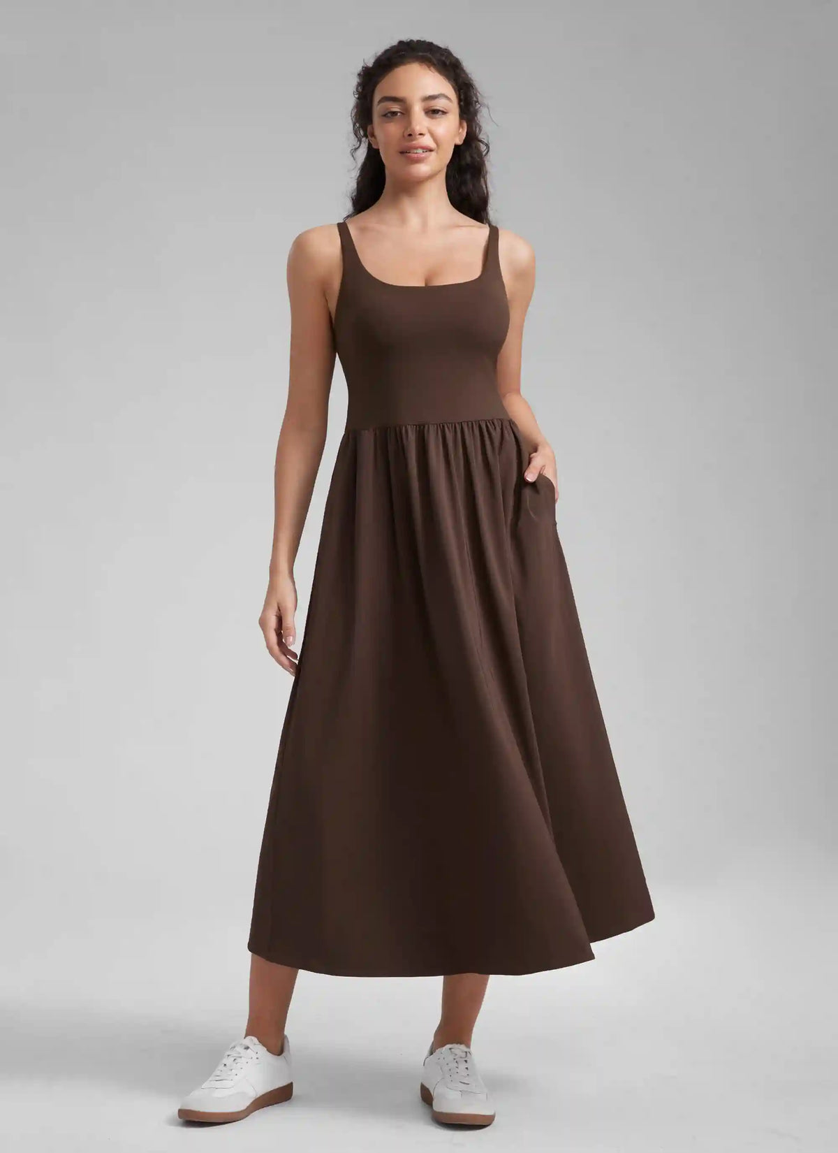 Square Neck Sleeveless Pocket Dress