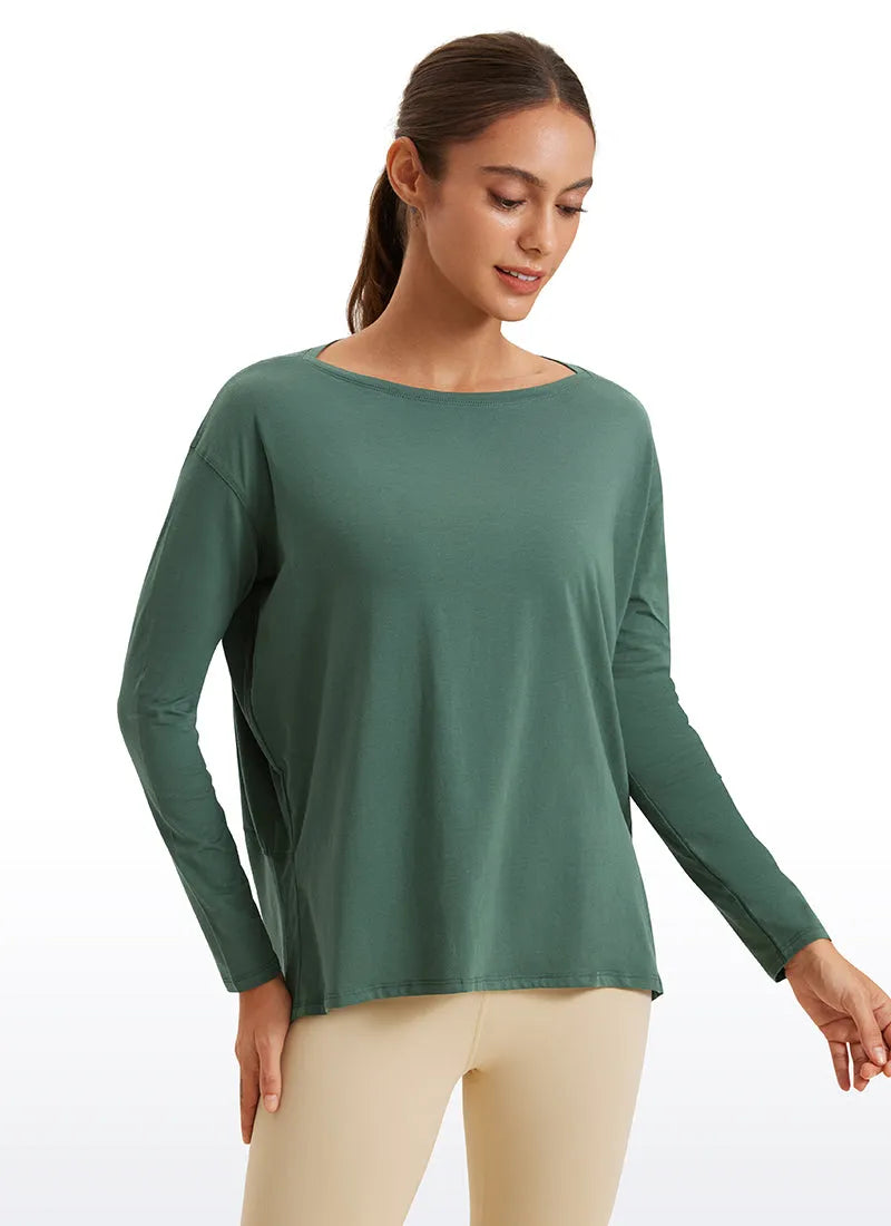 Pima Cotton Boat Neck Long Sleeve