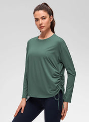 Pima Cotton Hip Length Ruched Long Sleeve