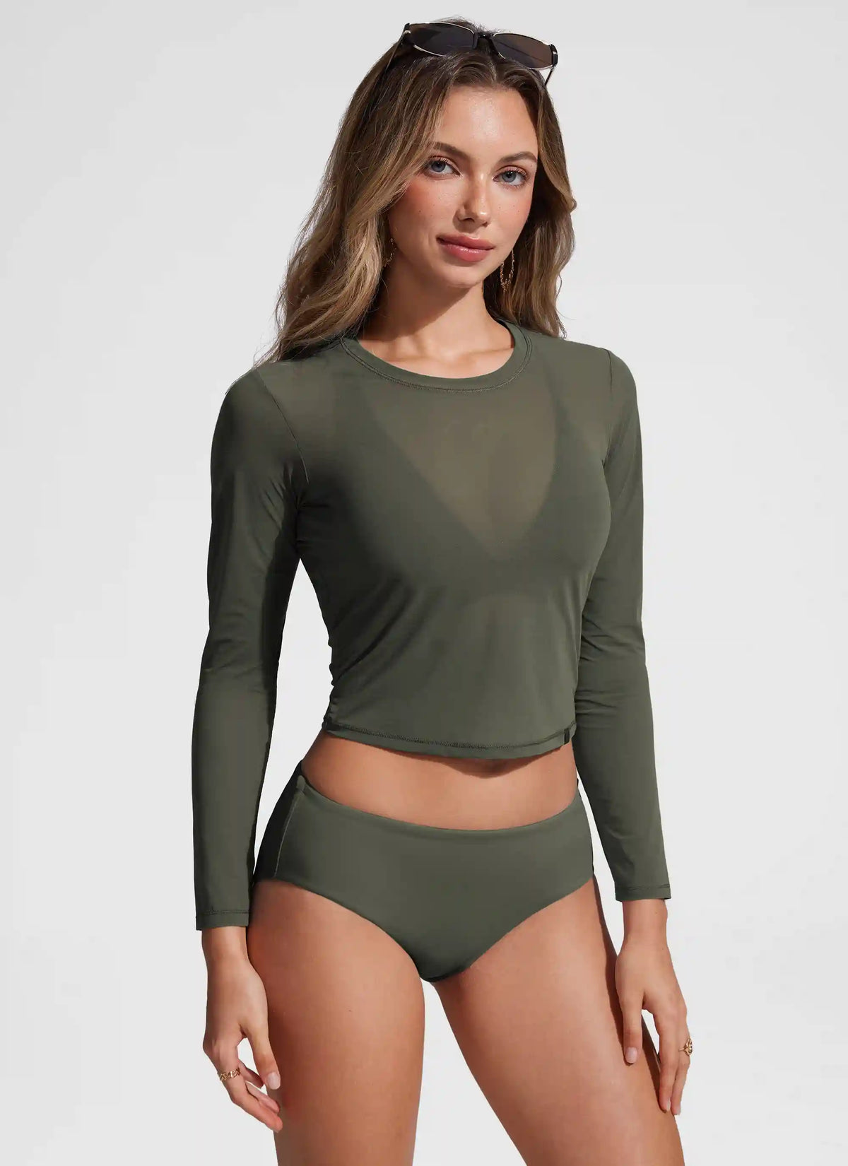 Cover Up Mesh Cropped Long Sleeve