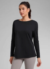 Cotton-Blend Boat Neck Long Sleeve