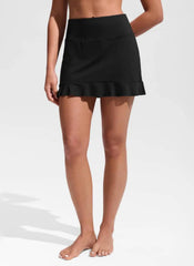 High Rise Ruffle Built in Brief Swim Skirt