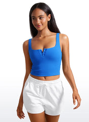 Ribbed Henley Neck Built in Bra Tank